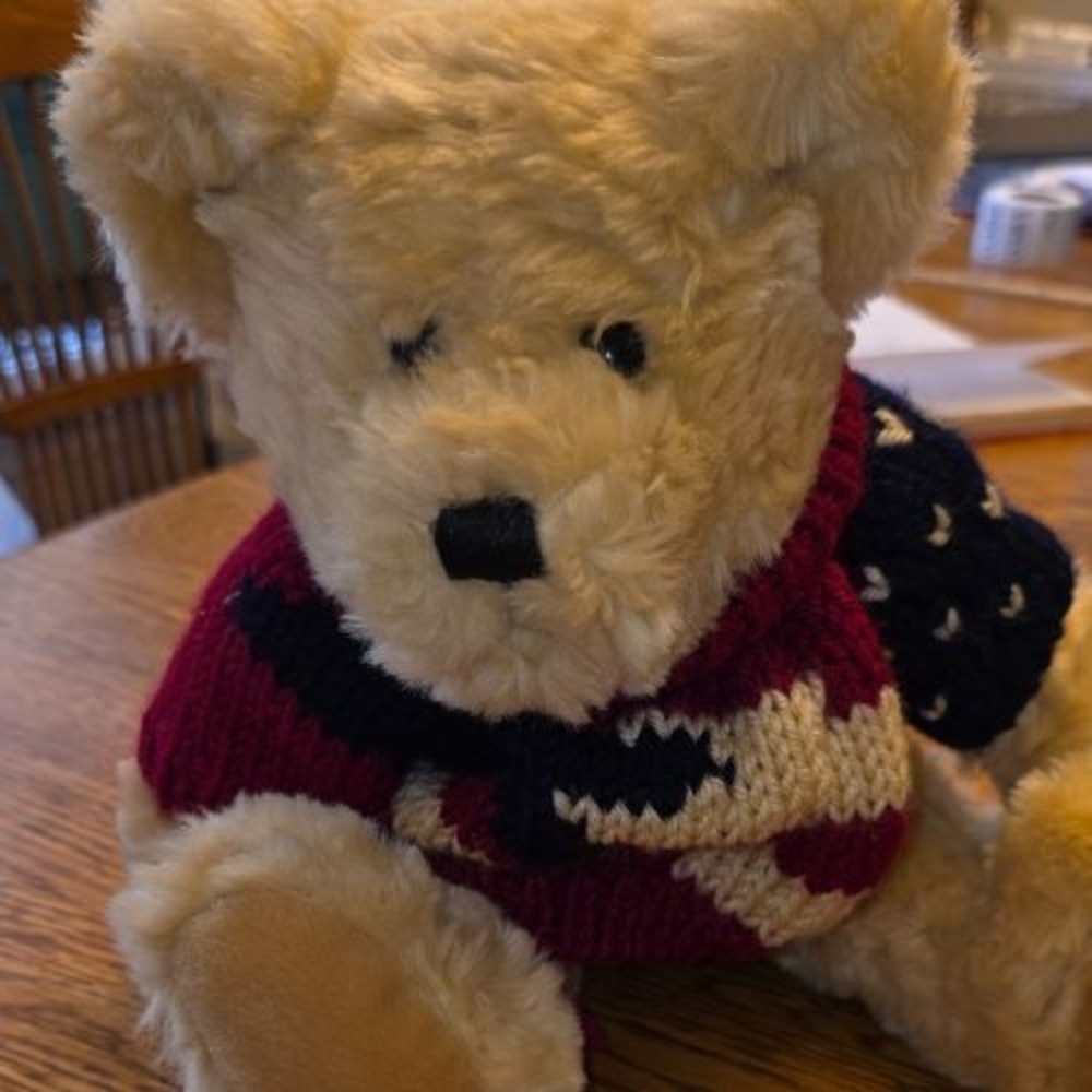 Vintage 90s Dan Dee Collectors Choice Teddy Bear Patriotic American Flag Sweater